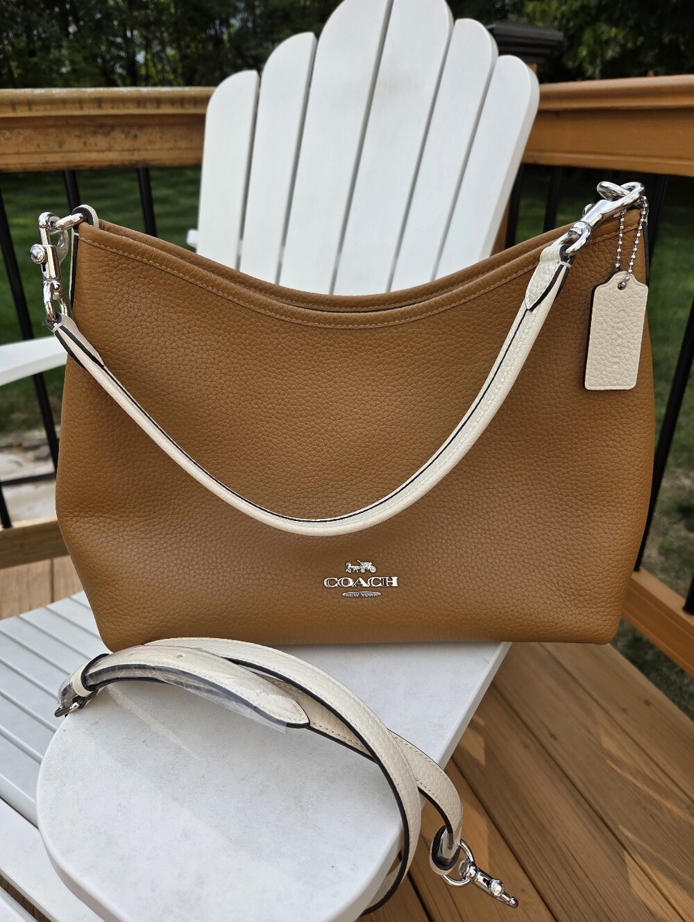 Coach Pebbled Leather LAUREL Shoulder/Crossbody Bag - Saddle & Chalk Cream Trim